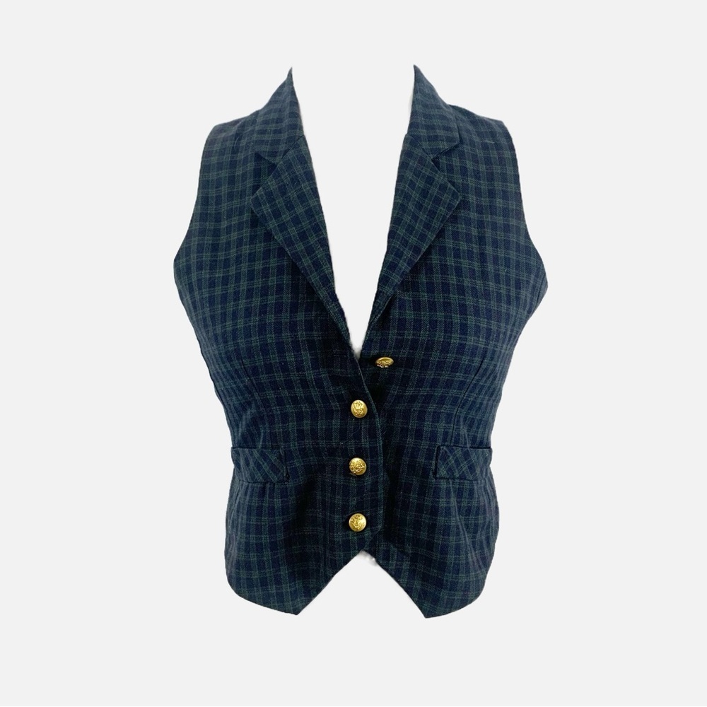 Jeremy Scott Vintage Plaid Vest Size 4P – Gold Buttons (Missing One)